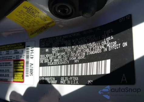 2012 Toyota Sienna Le 7 Passenger z USA, uszkodzony, nr VIN 5TDJK3DC3CS048579